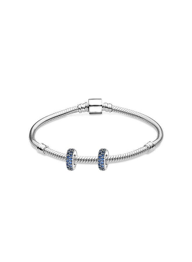ARTCHARM 2pc Clip Spacer Charm Bracelets for Women 925 Sterling Silver Blue White Crystal Spacer Stopper Charm Bead for Bracelet (Dark Blue) - Image 2